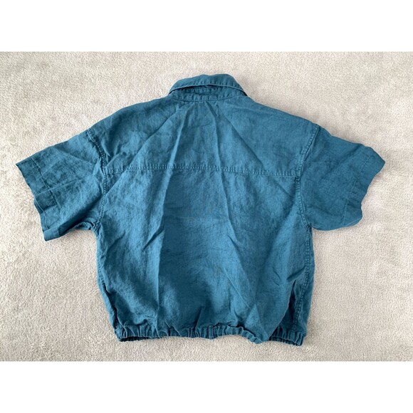 Athleta Women's Playa Tie Front Short Sleeve Linen Top Borealis Green Medium - Picture 2 of 12